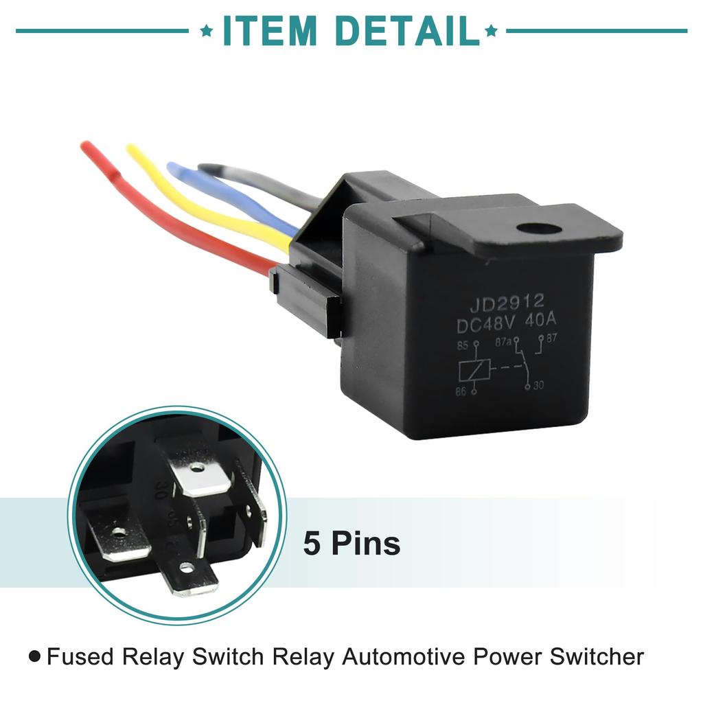 ACROPIX Car Motor Fuse Relay Switch with Harness Power Universal JD-2912 5 Pin DC 48V 40A Black 1 Pcs