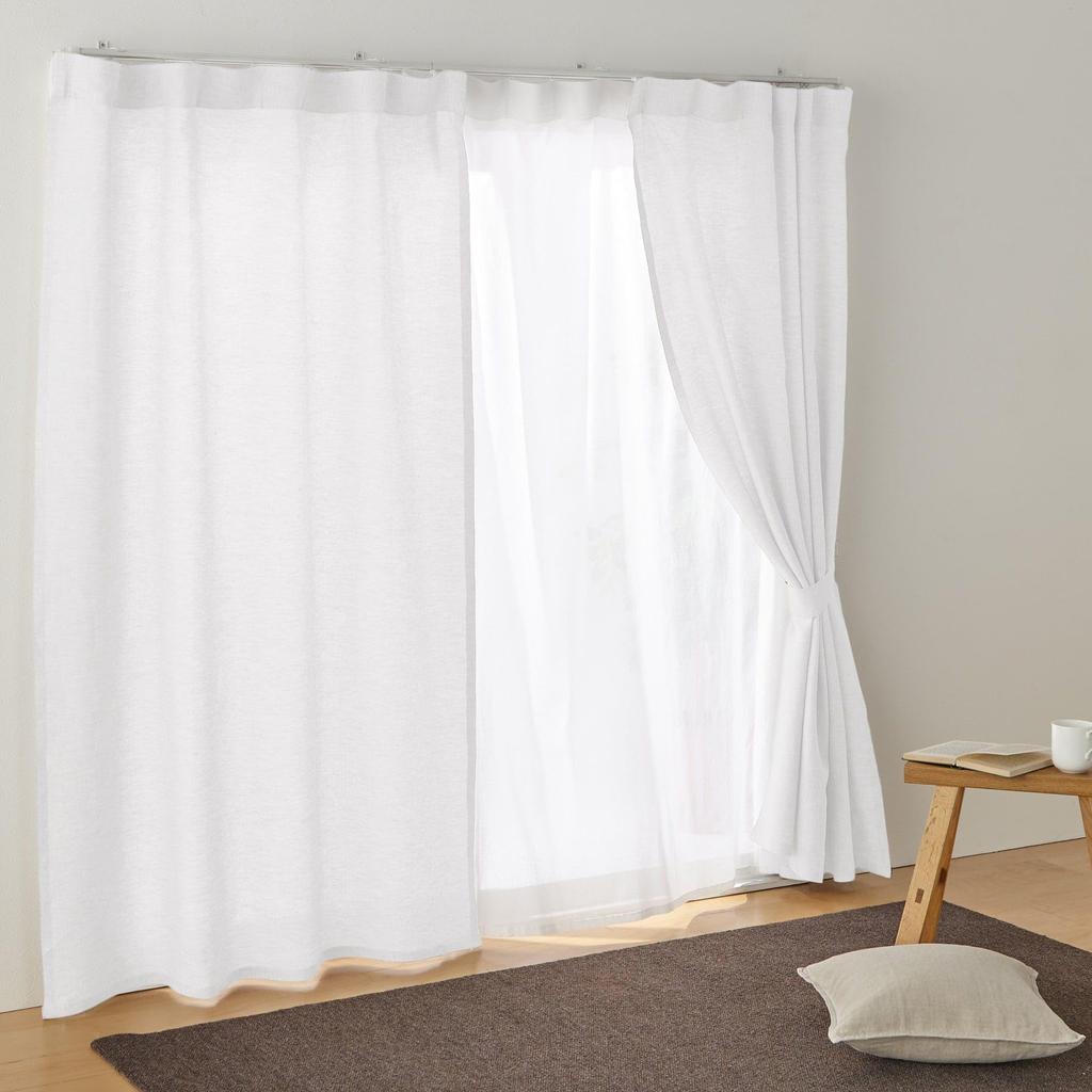 MUJI Linen Plain Weave Non-Pleated Curtains, 100cm Wide x 200cm Long, Off-White, 84759307