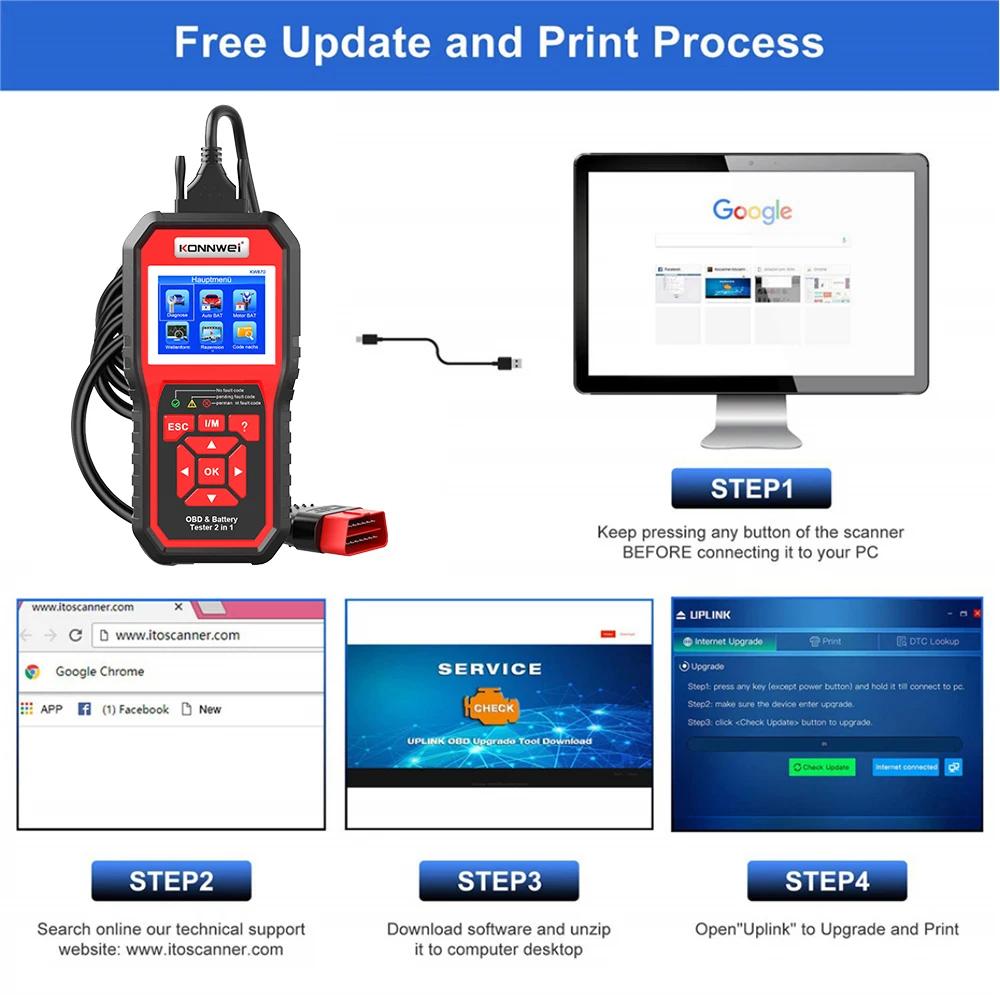 KONNWEI KW870 6V 12V Auto Motorrad Batterie Tester OBD2 Diagnose Werkzeug Scanner 2 in1 Ankurbeln Lade Test Werkzeuge für die Auto