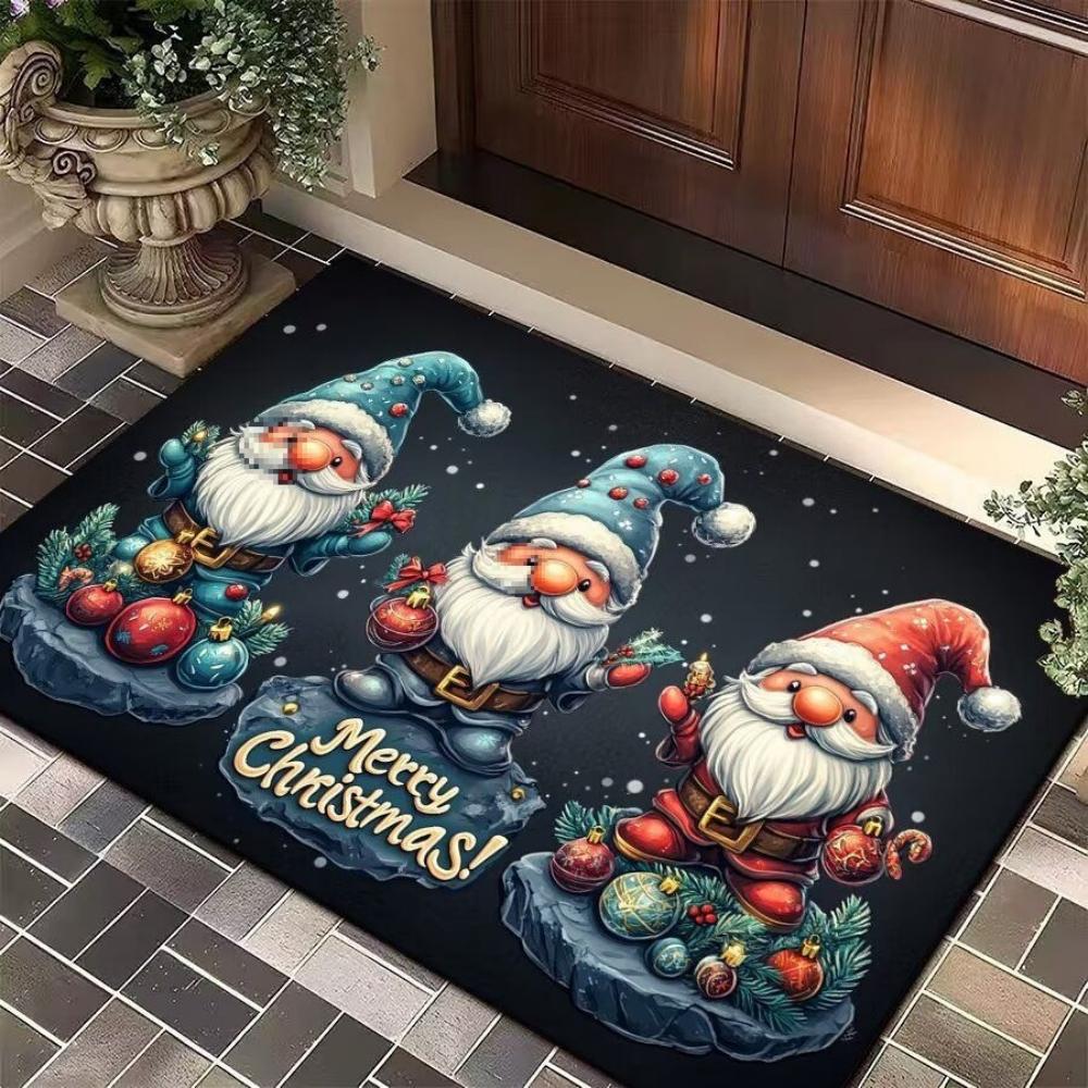 Christmas Character Doormat Santa Claus Elf Snowman Pattern Non Slip Entrance Rug for Front Door Living Room Bedroom Floor