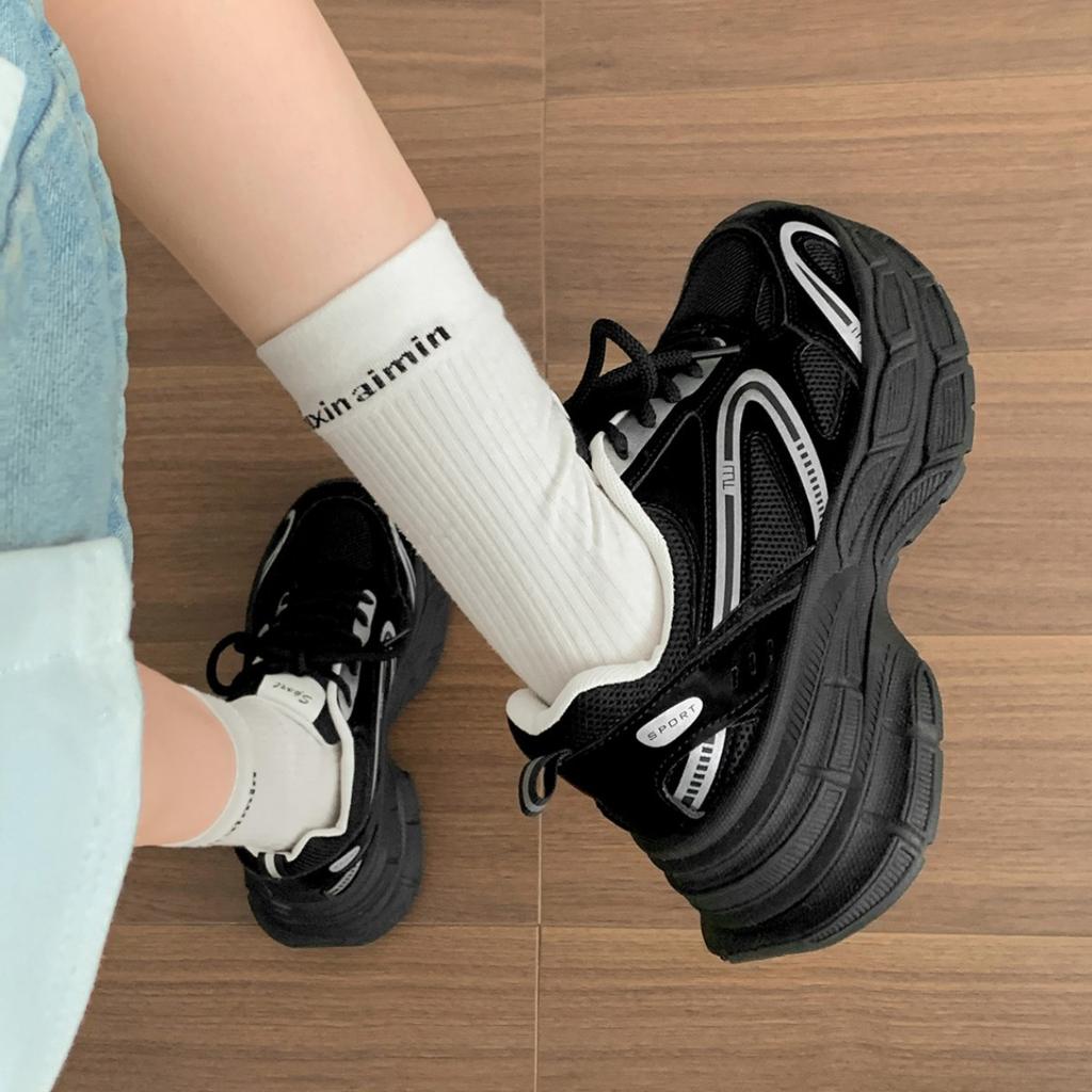Popular Retro White Platform Dad Shoes Women's 2025 New Autumn Skirt Heightening Soft-soled Sneakers