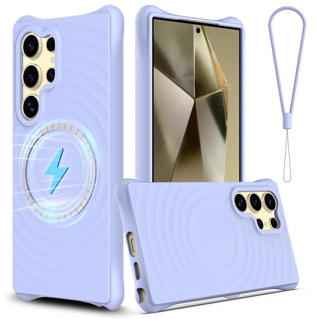 For Samsung Galaxy S24 Ultra Magnetic Case Ripple Texture Anti-Drop Liquid Silicone Phone Cover