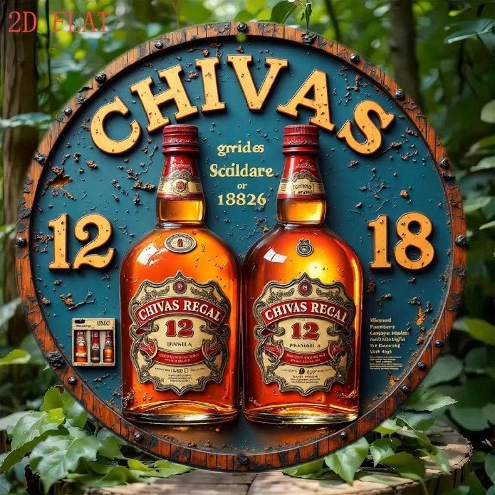 Vintage Whiskey Metall Wandkunst Schild Rund 2D Bar Dekor Bauernhaus Haus Geschenk Man Cave