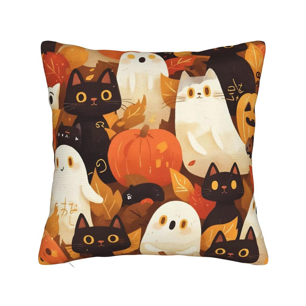 Halloween Square Pillow Cases Pumpkin Black Cats Cushion Cover Customized Decorative Throw Pillow Case Cover for Home 45x45cm