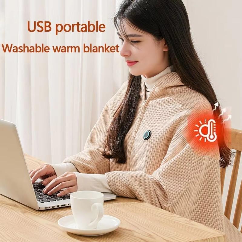 USB Charging Warming Shawl - Carbon Fiber Electric Heating, Skin-Friendly Washable Blanket for Sofa & Winter Relaxation