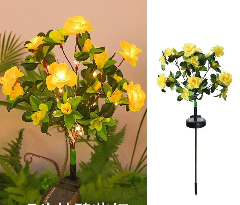 Solar Azalea Flower Garden Lights Outdoor Waterproof Warm White LED Stake Lamp for Yard Lawn Patio Pathway Landscape Decoration