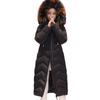 Woman Winter Down Cotton Parka Jacket Coat Outwear Long Hooded Fur Collar Zipper Pocket Loose Diamond Pattern Warm Solid Color