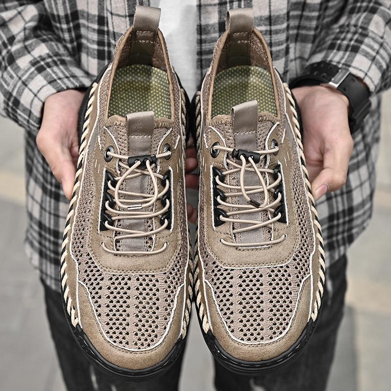 

Men Breathable Mesh Casual Shoe with Handmade Stitching Elastic Band Anti Slip Sweat Absorbing Outdoor Driving Beach Shoe 46