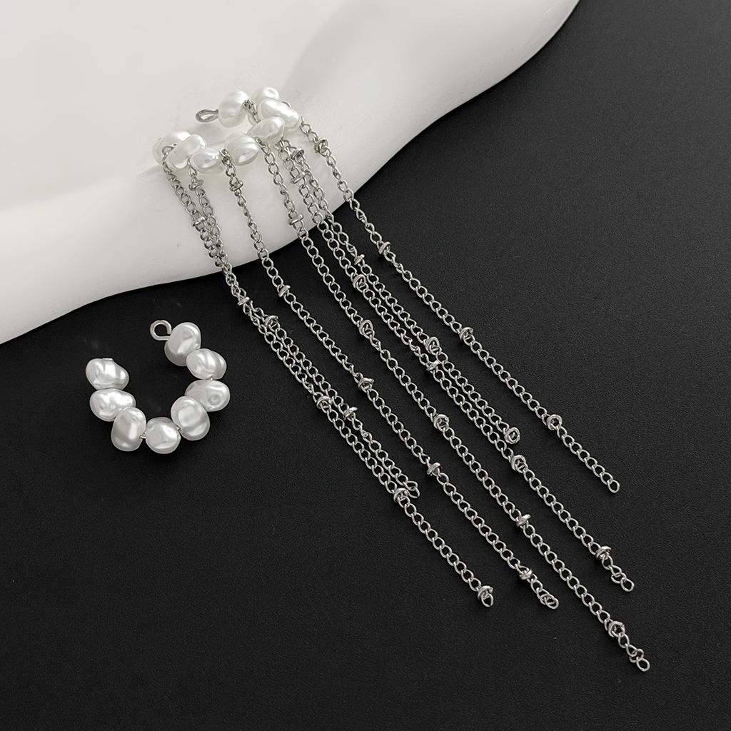 2Pcs/set C Shape Baroque Pearl Clip Earrings Women Long Tassel Chain Y2K Ear Cuff Ear Clip Without Hole Cartilage Jewelry New
