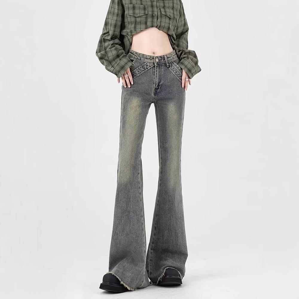 

Женские джинсы клеш микро от бедра с высокой посадкой на весну 2025 - Свободные широкие штанины, стройнящие, длиной в пол, брюки-подковы XL: Height 155-165cm (121-131 lbs)