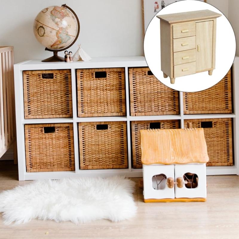 Antique 4 Drawer Miniature Cabinet Accurate 1/12 Dollhouses Furniture For Realistic Bedroom Decors And Organizing