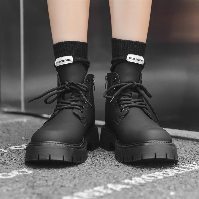 Martin boots men's and women's British style high-top Xuzi autumn velvet heightening leather boots black Chelsea boots 3304-J