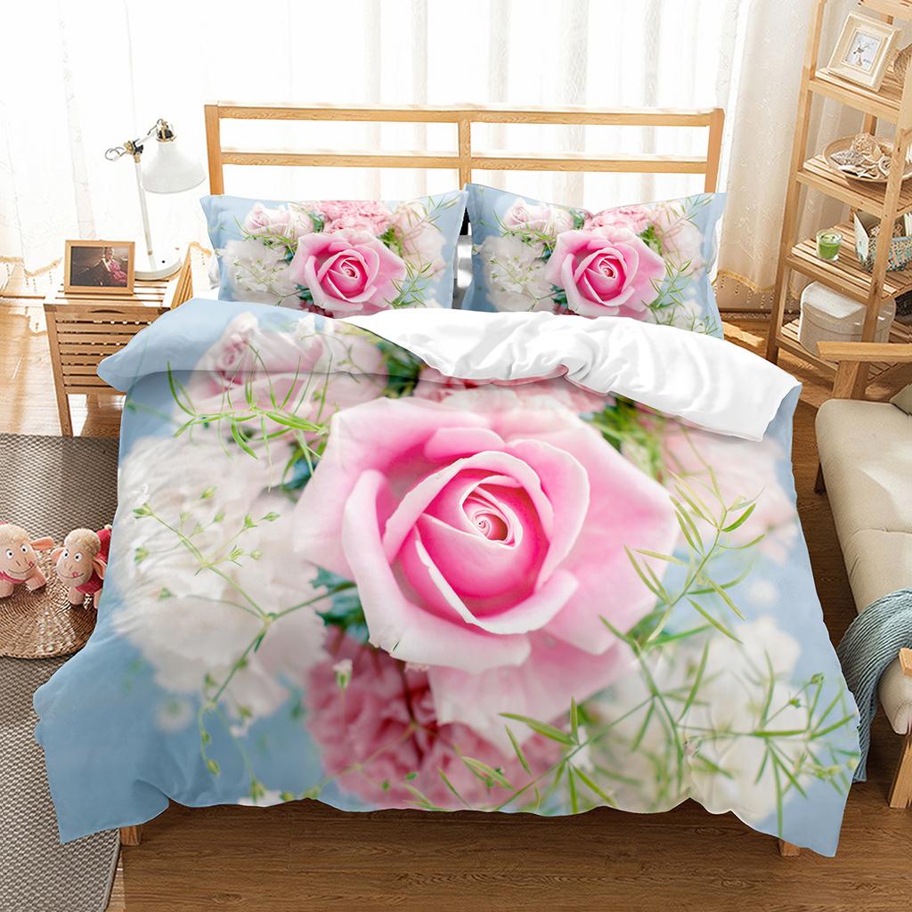 Comforter Romantic Rose Twin Queen Floral Bedding Set Microfiber Blossom Flowers For Valentine'S Day Wedding Decor
