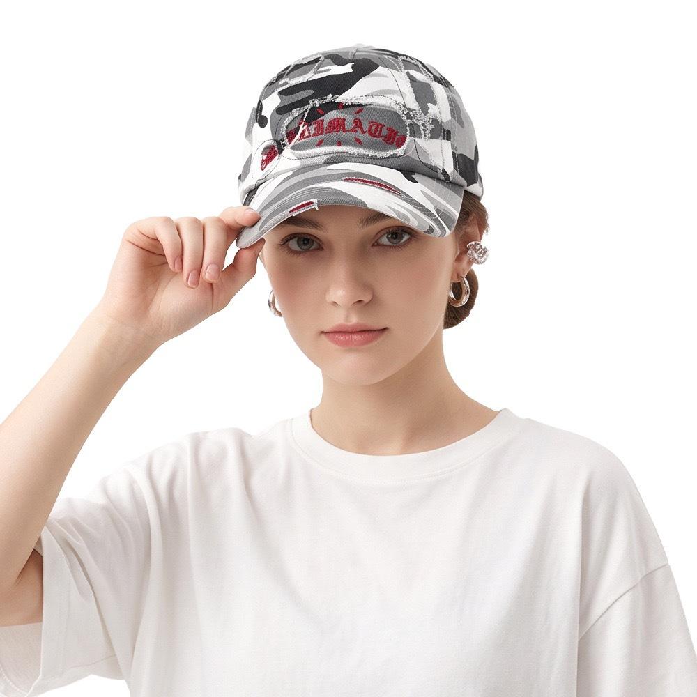 Fashion Hat American Vintage Camouflage Baseball Hat Female Spring Summer Versatile ins Sanskrit Embroidery Cap Summer Couple Male
