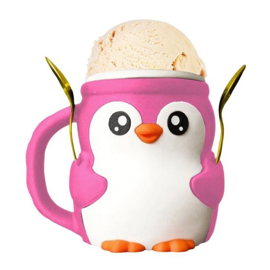 Highlandskveg Iskrem Pint Holder med 2 Skjeer Pingvin Iskremholder Gjenbrukbare Popsicle Beholdere Ølboksholder for Kjøkken Kafé Restaurant