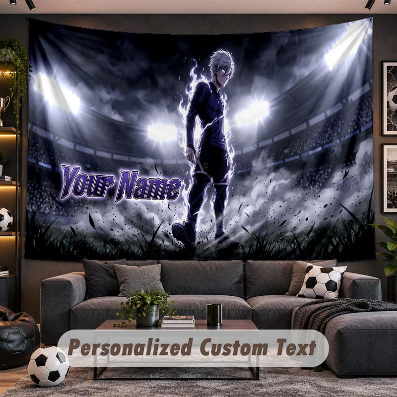 Wall Hanging Tapestry Custom NameBlue Lock Pattern Personalized Printed Fabric Wall Decor