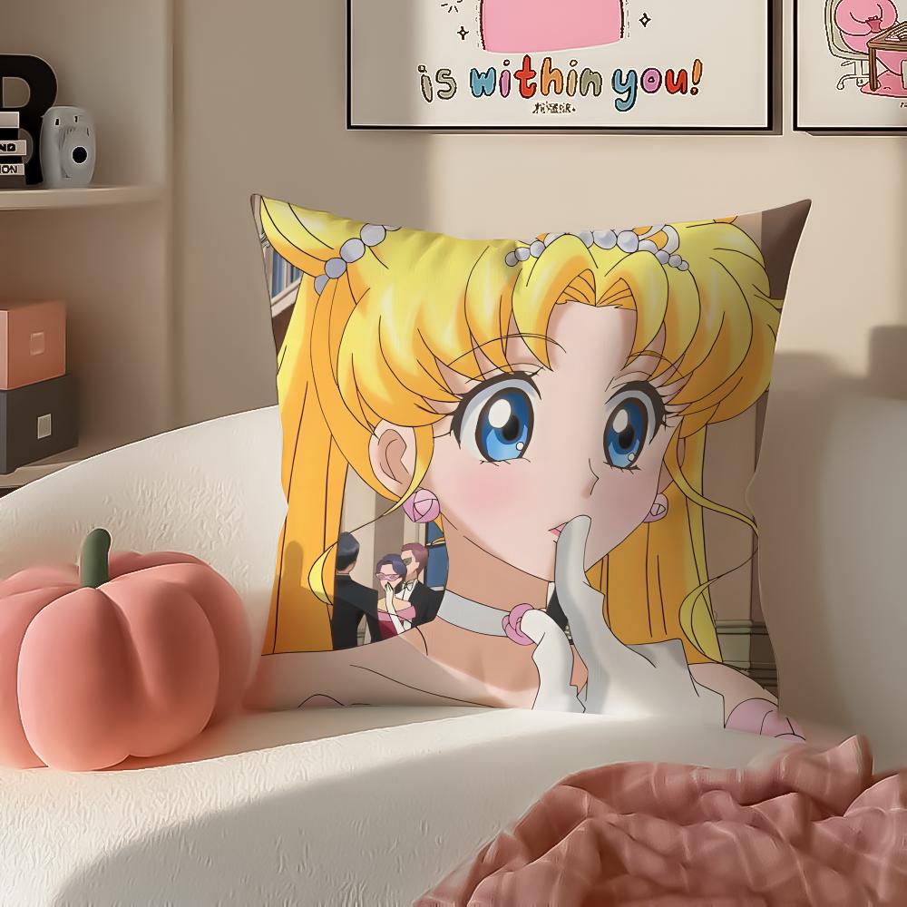 Magical Girly Cute Anime SSailor MMoon Cushion Cover Pillowcase Short Plush Invisible zipper Room Sofa Cushion Cover