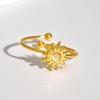 Waterproof Sun Shaped Nature Opal Stone Ring for Women, Stainless Steel Gold Plated Adjustable Finger Ring, Vintage Chic Jewelry
