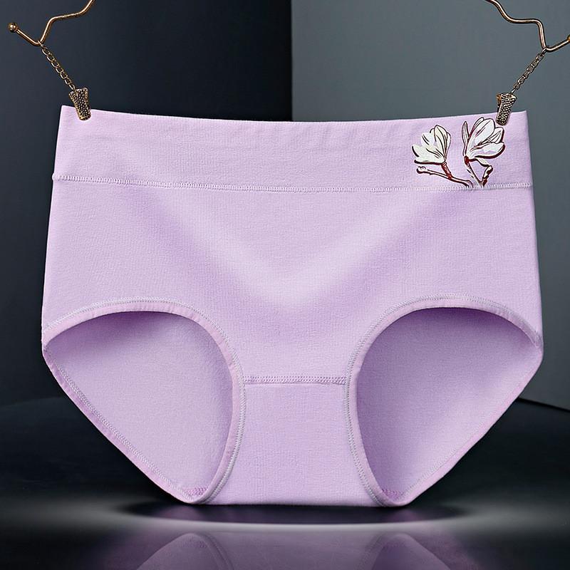 

Waist Breathable Mid Cotton Briefs With Beautiful Floral Design Women For Light Purple,XXL