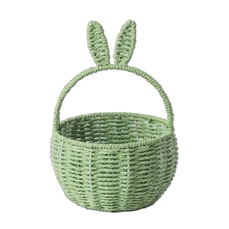 Paper Rope Woven Basket with Rabbits Ears for Toy Storage Stylish Handhold Flower Basket Fruit Holder for Picnics