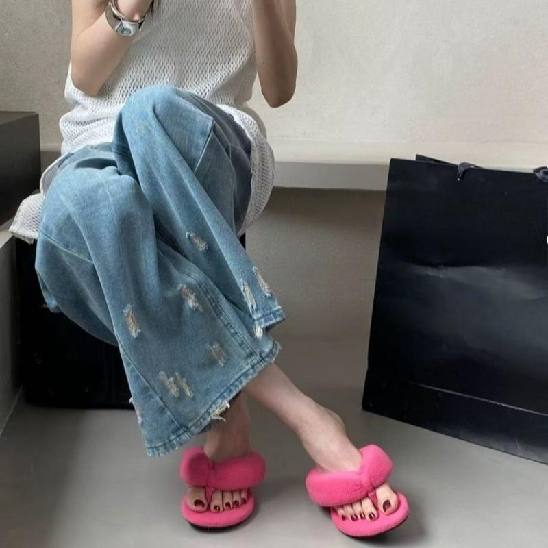 Fashion Niche Retro Leopard Bread Toe Wedge Slippers Women's 2025 Casual Flip Flops Cool Mops