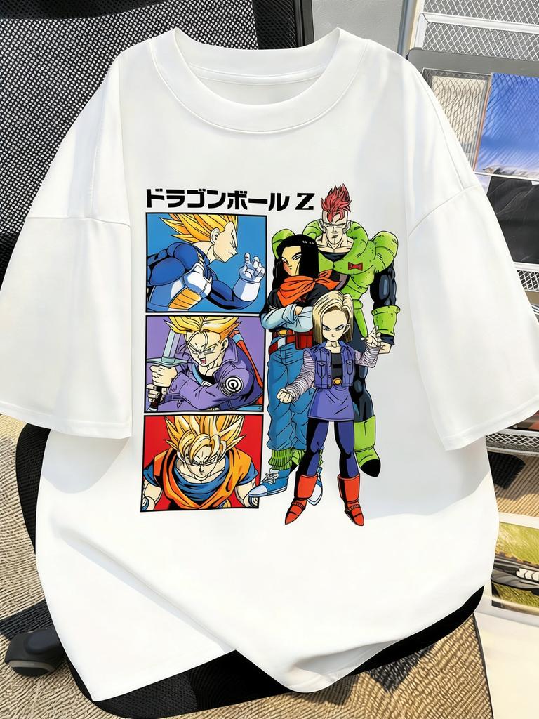 White Plus Size Dragon Ball Anime Printed Summer Men Women Tshirt Casual Parent Child Tops Y2K Harajuku Style Fashion Cute