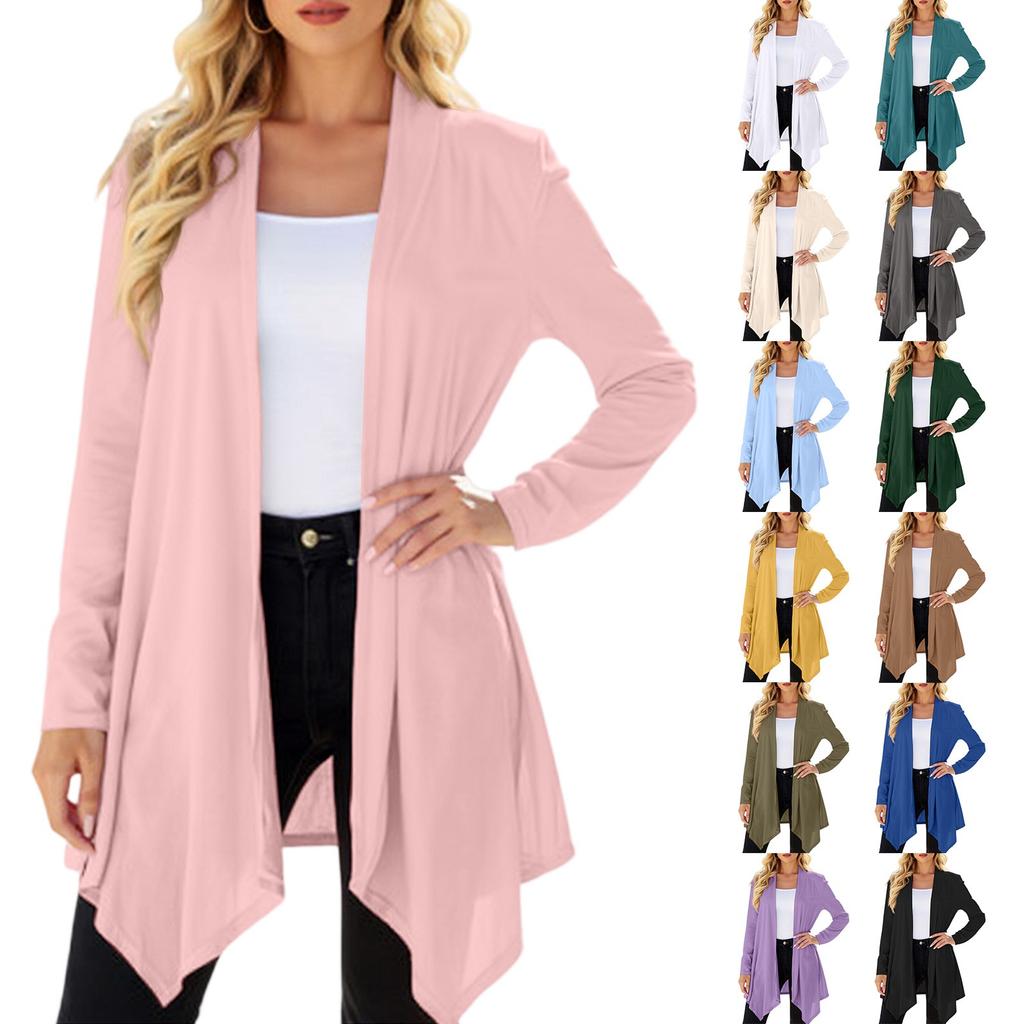 Women's Solid Color Long Sleeved Mid Length Cardigan Top Jacket