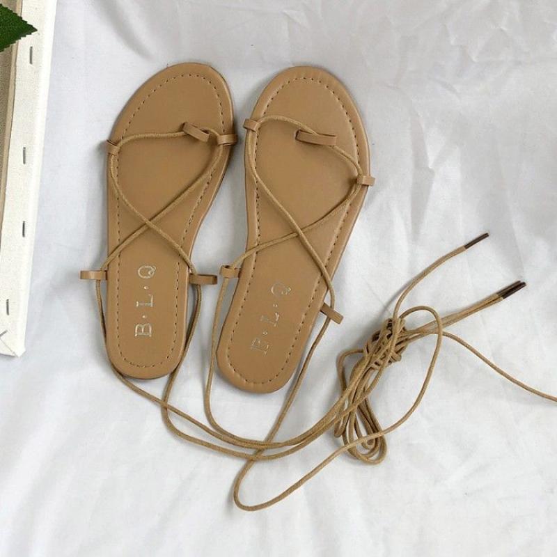 Outdoor Open Toe Roman Style Strappy Flat Rubber Women's Sandals Korea Summer Beach 2025 Comfortable Anti Slip Hot Ladies Shoes
