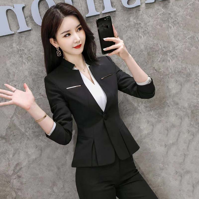 2ks Profesionální sako Oblek Dámský s dlouhým rukávem Oblek Jaro a Podzim Nový temperament Prodejní oblek Oblek Pohovor Formální Pracovní oděv