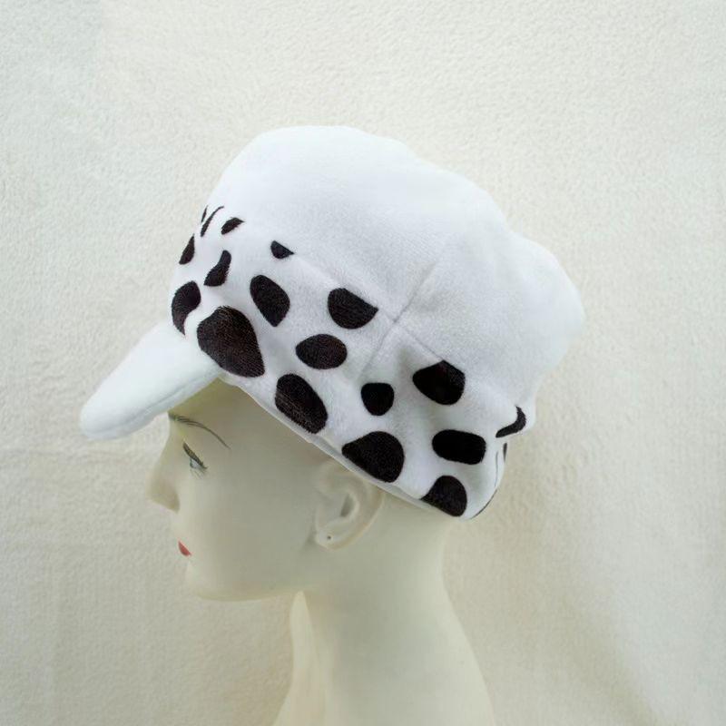 Anime Cosplay Hat White Plush Hat With Black Spots For Halloween Cosplay Classic Japanese Anime Character Costume Headpieces