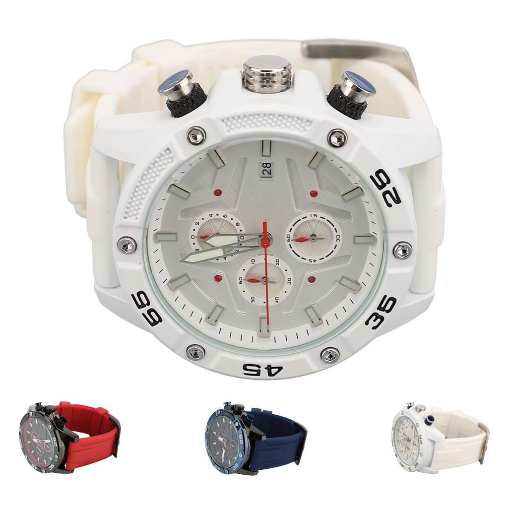 Multifunctional Quartz Watch Silicone Strap Fashion Date Luminous Water Resistant Casual Men Wristwa