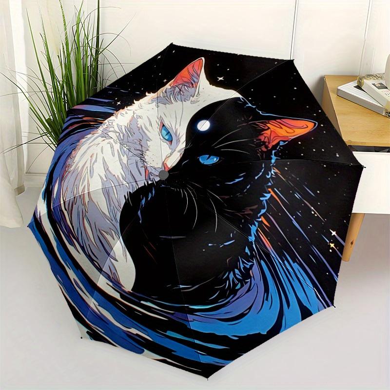1 Stück Yin Yang Katzen Automatisches Öffnen/Schließen Regenschirm, Tragbarer Faltregenschirm für den täglichen Gebrauch y250826081