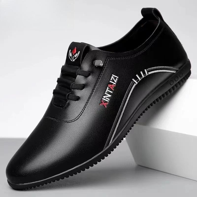Men's Breathable New Versatile Leather Shoes, Soft Leather Korean Version, White Shoes, Soft Soled, Non Slip Shoes, Doudou Men's Shoes