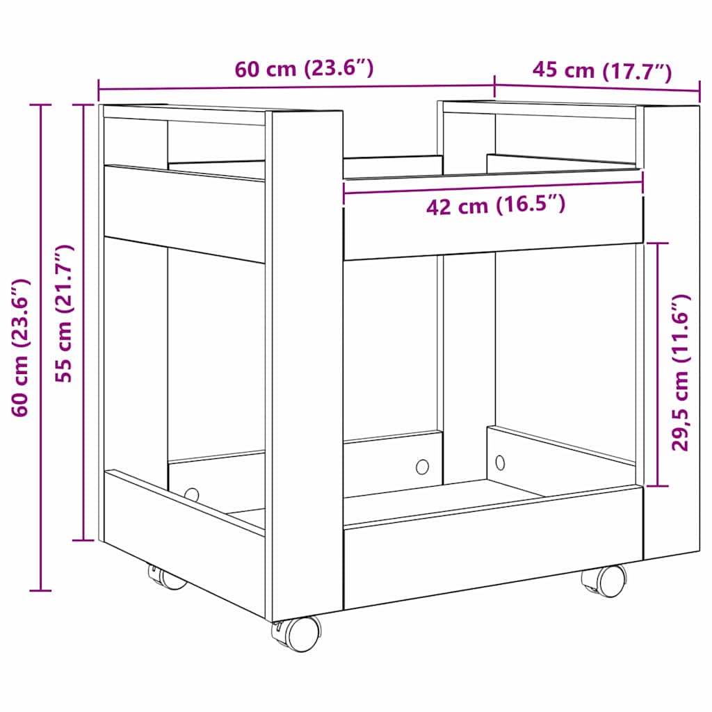 Desk Trolley Black Oak Effect 60 x 45 x 60 cm