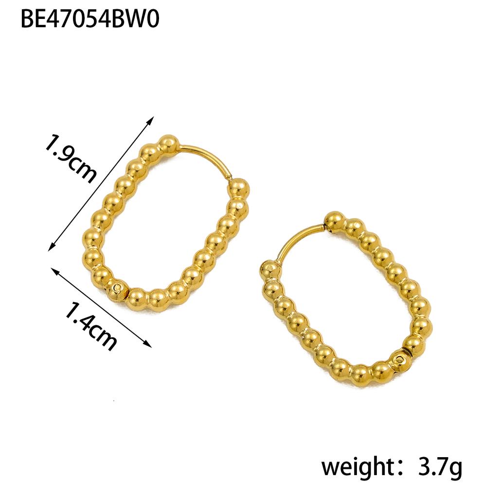 CARLIDANA New Trendy Earring Waterproof Tarnish Free 18K Gold Plated Dainty Bead Oval U Stainless Steel Hoop Earrings for Women