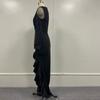 Black Mesh Sequin Wrap Dress With V-Neck Mid-Waist Fitted Silhouette Elegant Office Wear Long Skirt