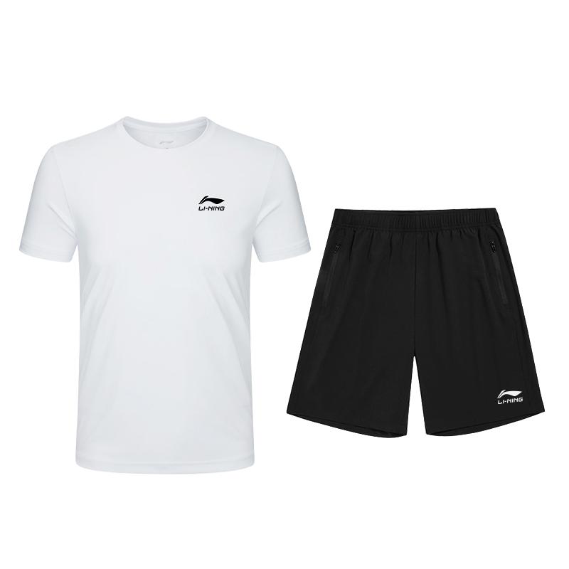 Li-Ning Skin-Friendly Comfortable Breathable Short Sleeve Sweat-Absorbing Versatile Shorts Fitness Set Men Sets LKYI763-1
