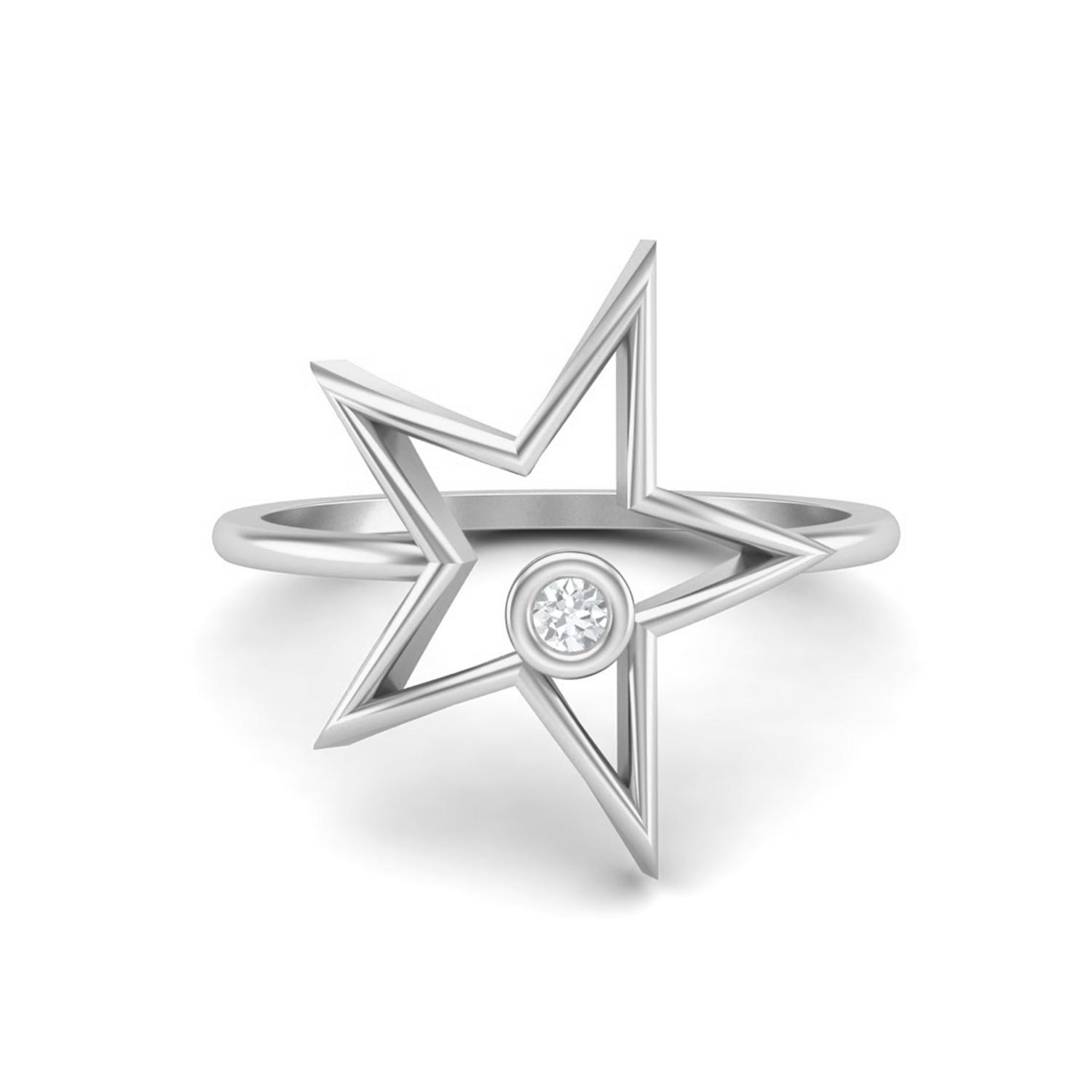 0.03 Ctw Round Moissanite Open Star 925 Sterling Silver Solitaire Women Wedding Ring