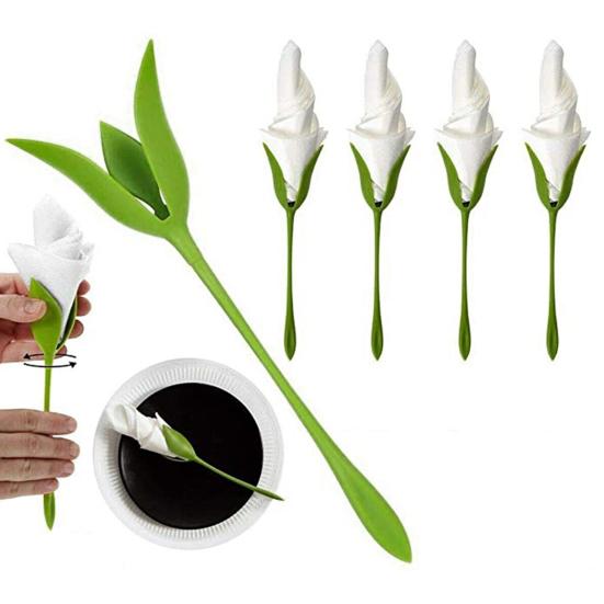 4/5/6/7/10/15/20/30 Stück Rosen-Serviettenhalter Grüner Stiel Blume Serviettenhalter für Abendessen Hochzeitsfeier Hotel Restaurant Esstischdekoration