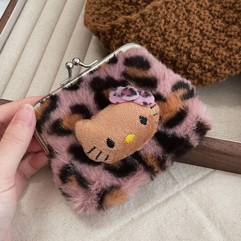 Fashion Hello Kitty Doll Decoration Leopard Pattern Plush Wallet For Travel And Casual Use