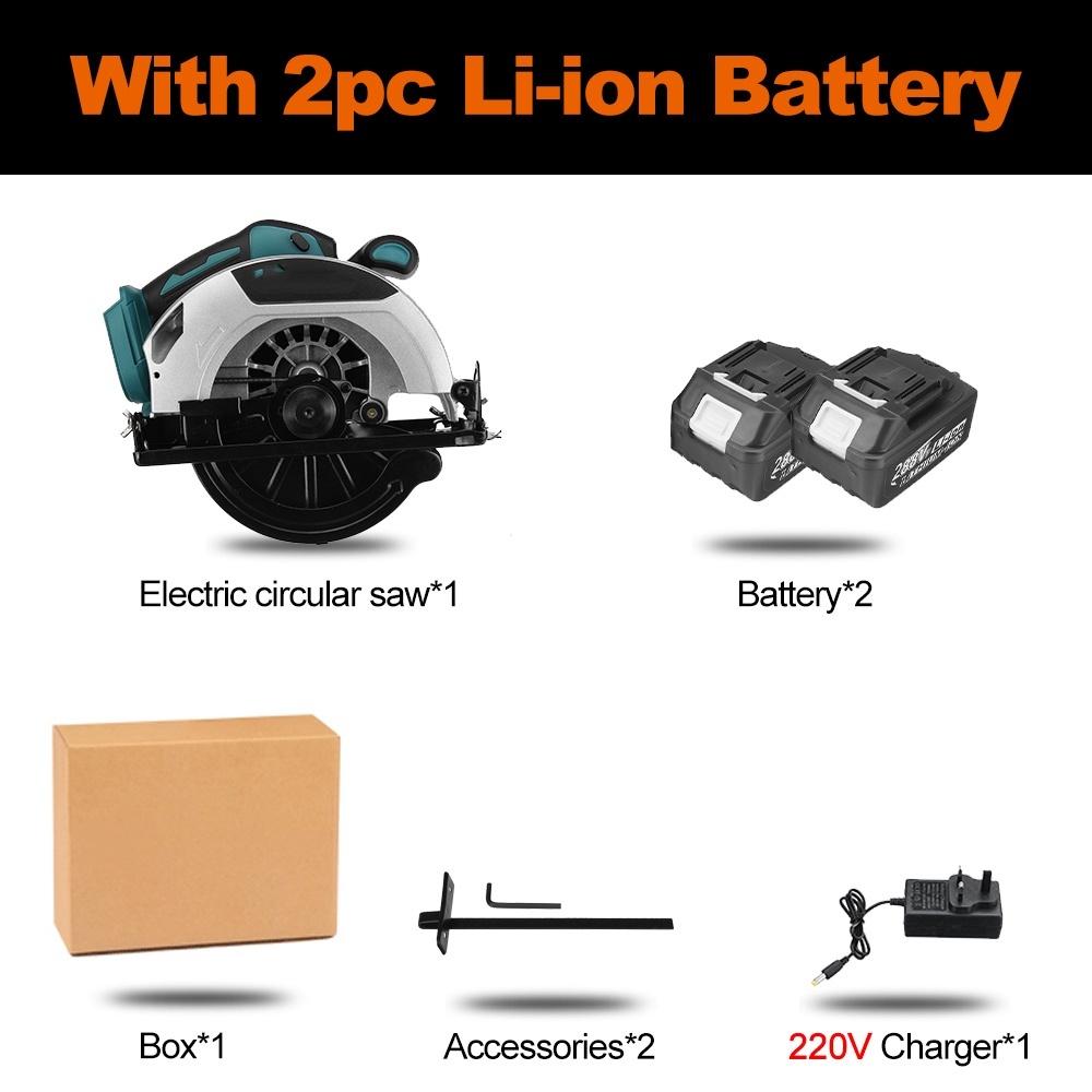 

7 дюймов 388VF 180 мм Аккумуляторная циркулярная пила Универсальная для резки по дереву 18 В 22900 мАч 2*Batteries