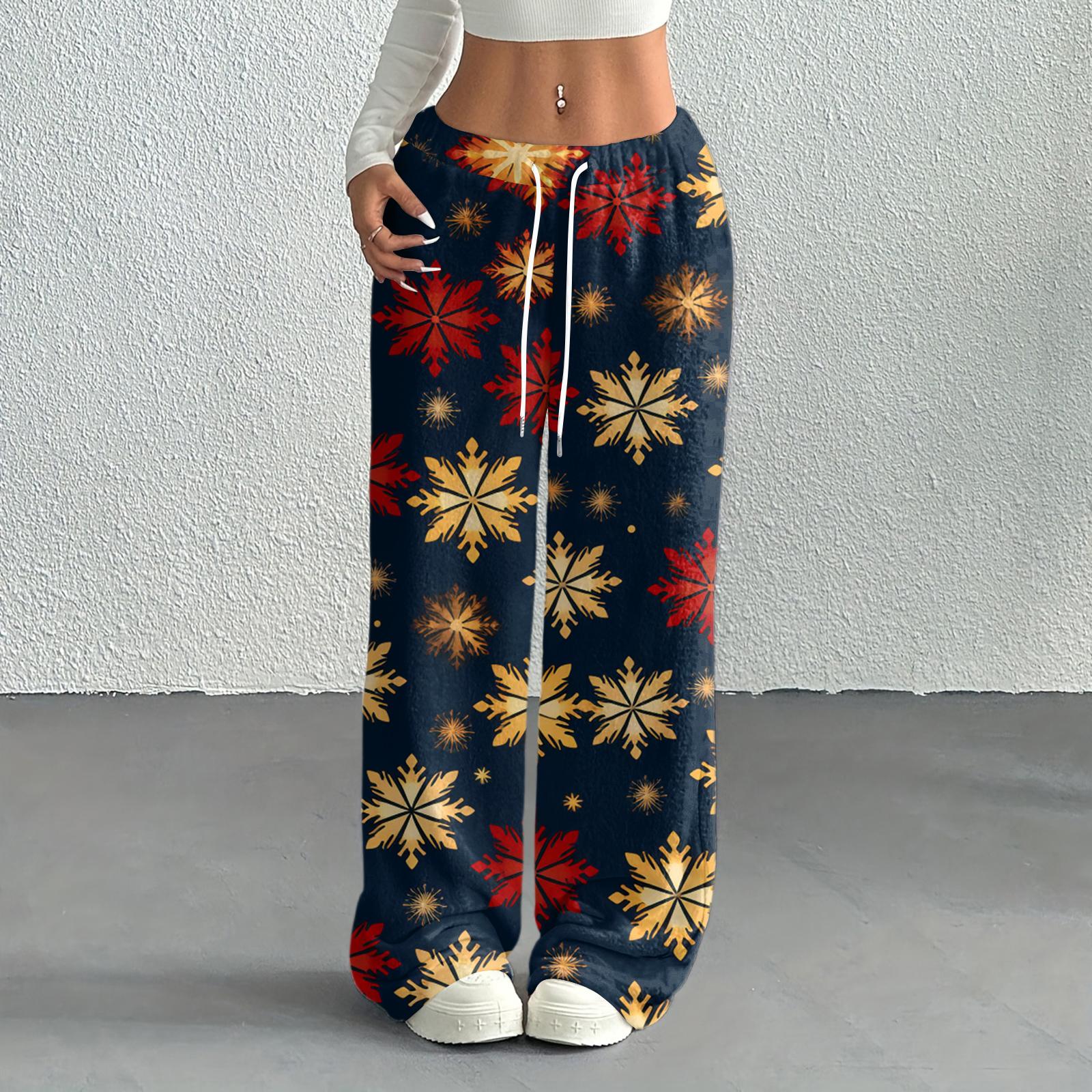

Women s Casual Fashion Printed Elastic Waist Loose Straight Leg Pants With Rope XXL