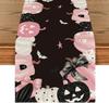 Linen Halloween Table Runner Pumpkin Spider Web Skull Dining Table Decoration Scary Table Cover For Halloween Dinner Party Decor