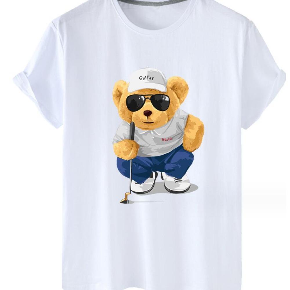 

Women s Fun Cartoon Milk Tea Bear Print Round Neck Short-sleeved T-shirt Tops Teddy Bear Oversized T Shirt S