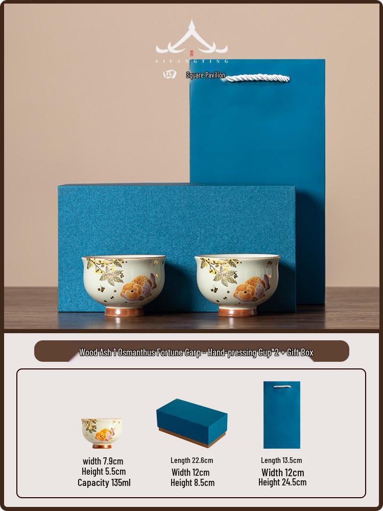 Ash-Glazed Hand-Painted Koi Ceramic Tea Cup for Kung Fu Tea Ceremony