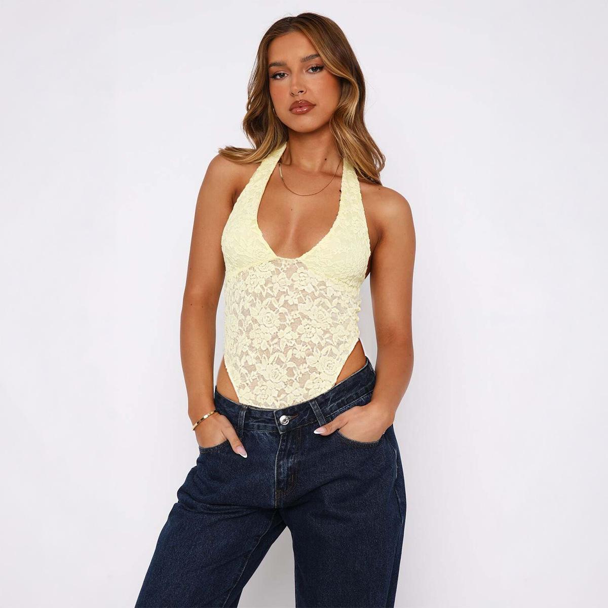 

Di Yun Y2K Style Sexy Bodysuit Vest T-shirt for Women - 2026 Spring/Summer Collection M жёлтый