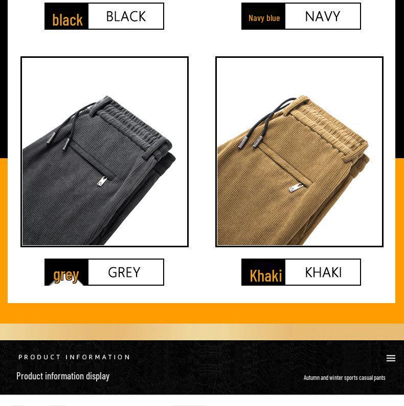 Romon Men's Fleece-Lined Corduroy Pants, Thickened Elastic Waist, Autumn/Winter Warm Casual Style.