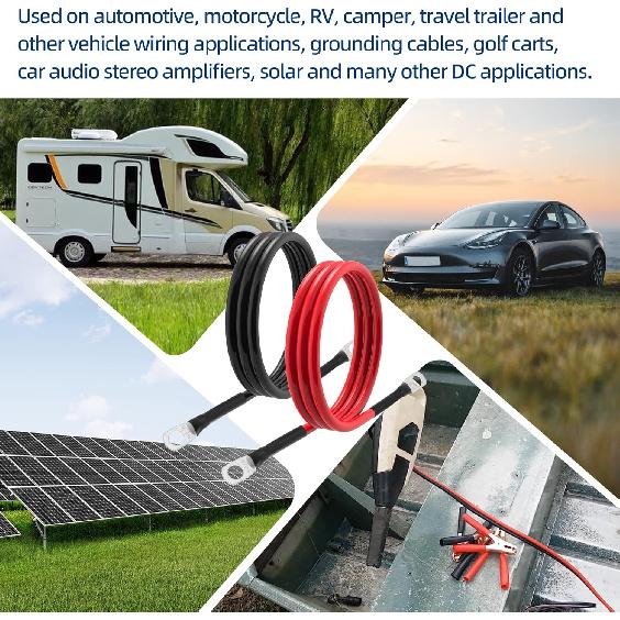 8 AWG Battery Cable 8 Gauge Power Inverter Cables with 5/16 Inch Lugs Both Ends for Solar Boat Marine RV Car 2 Pack (3FT)