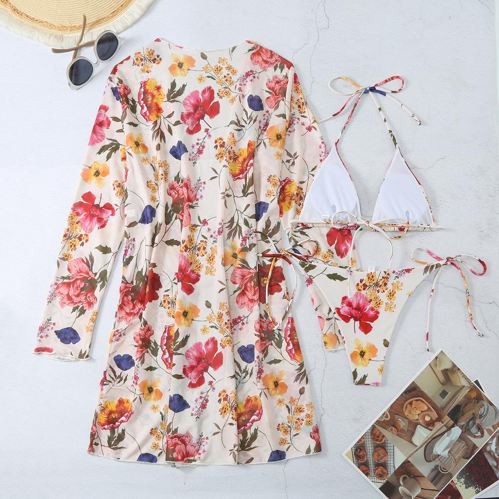 Yongjin Meinian Bikini Muse Split Three-piece Digital Printing Long Sleeve Outer Coat XQ High Elasticity