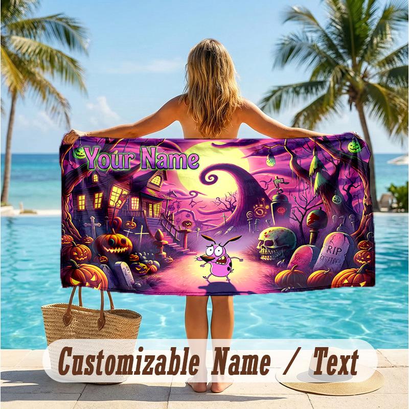 Custom Text Beach Towel, Soft Absorbent Swimming Multi-use TowelCourage the Cowardly Dog